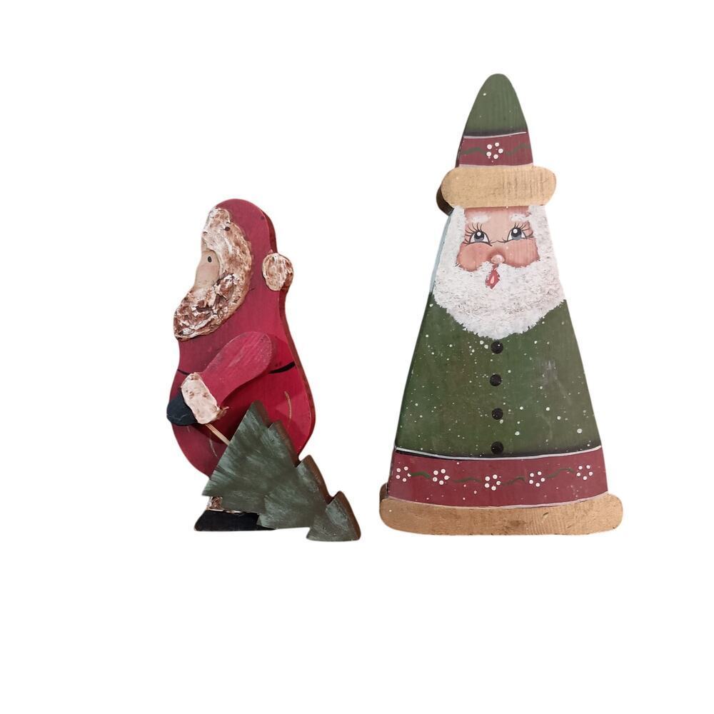Handmade Christmas Wooden Santas Hand Painted 2 Unique, One of a Kind pieces